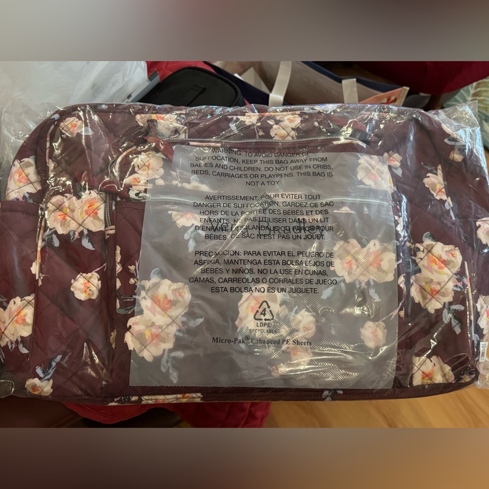 Vera Bradley Floral Travel Bag - Burgundy and Cream